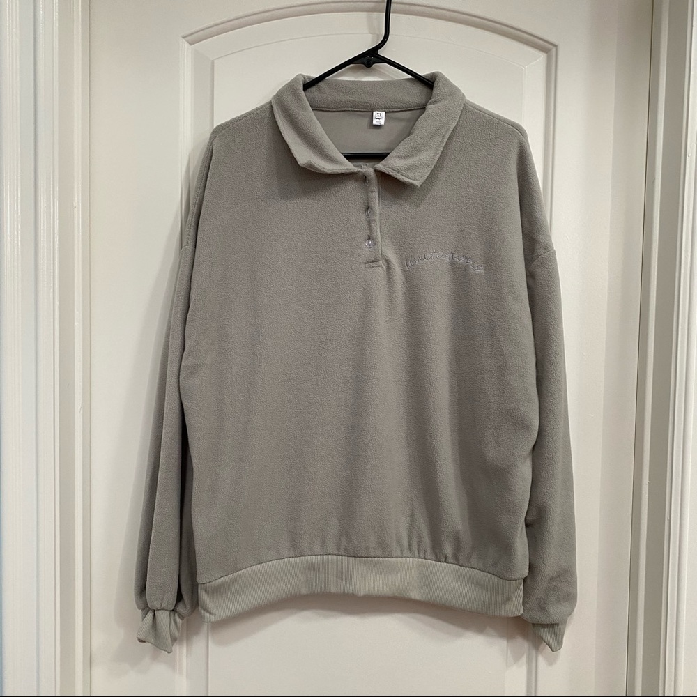 CP Fall Winter Quarter Button Fleece Long Sleeves Gray Polo Top Women's Size XL